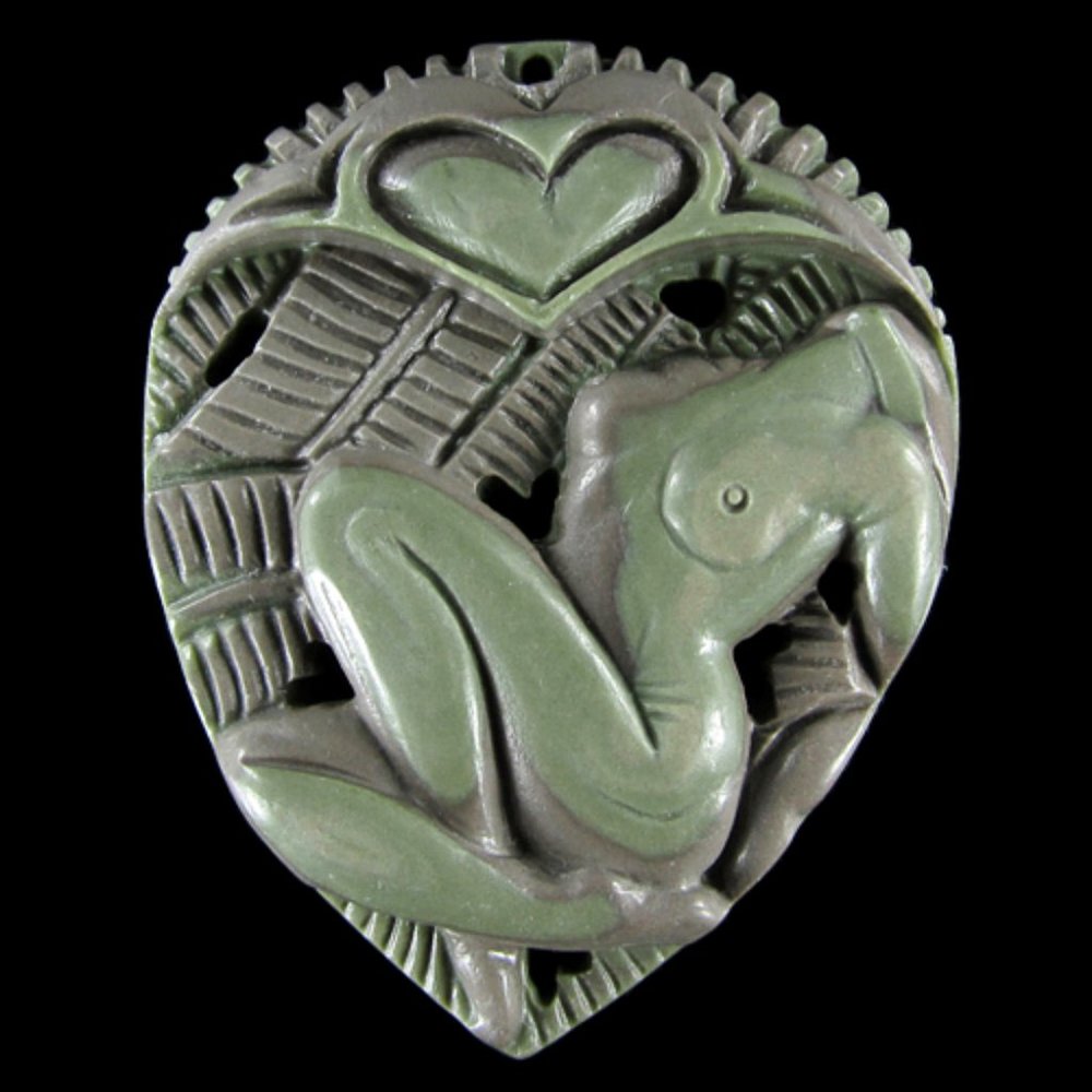 Carved Women Jasper Ribbon Pendant